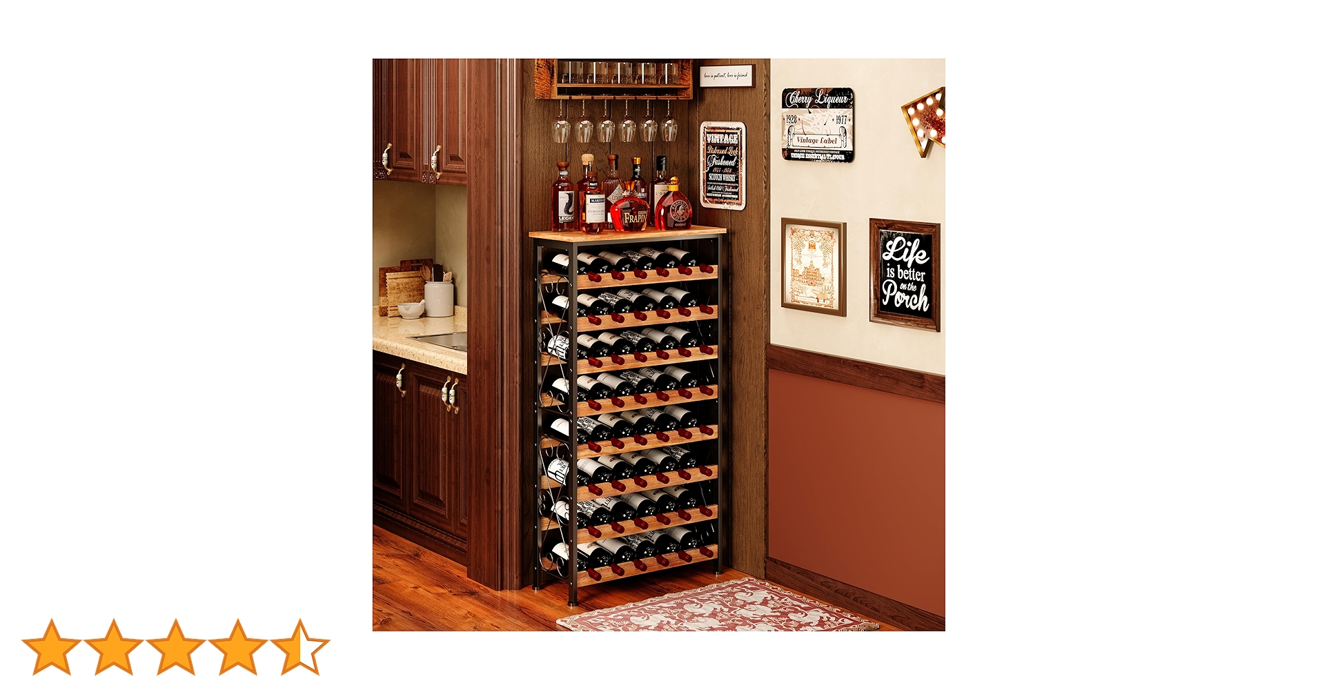 Amazon｜48本ワインラック 自立フロア 木製天板付き 8段ワインボトル